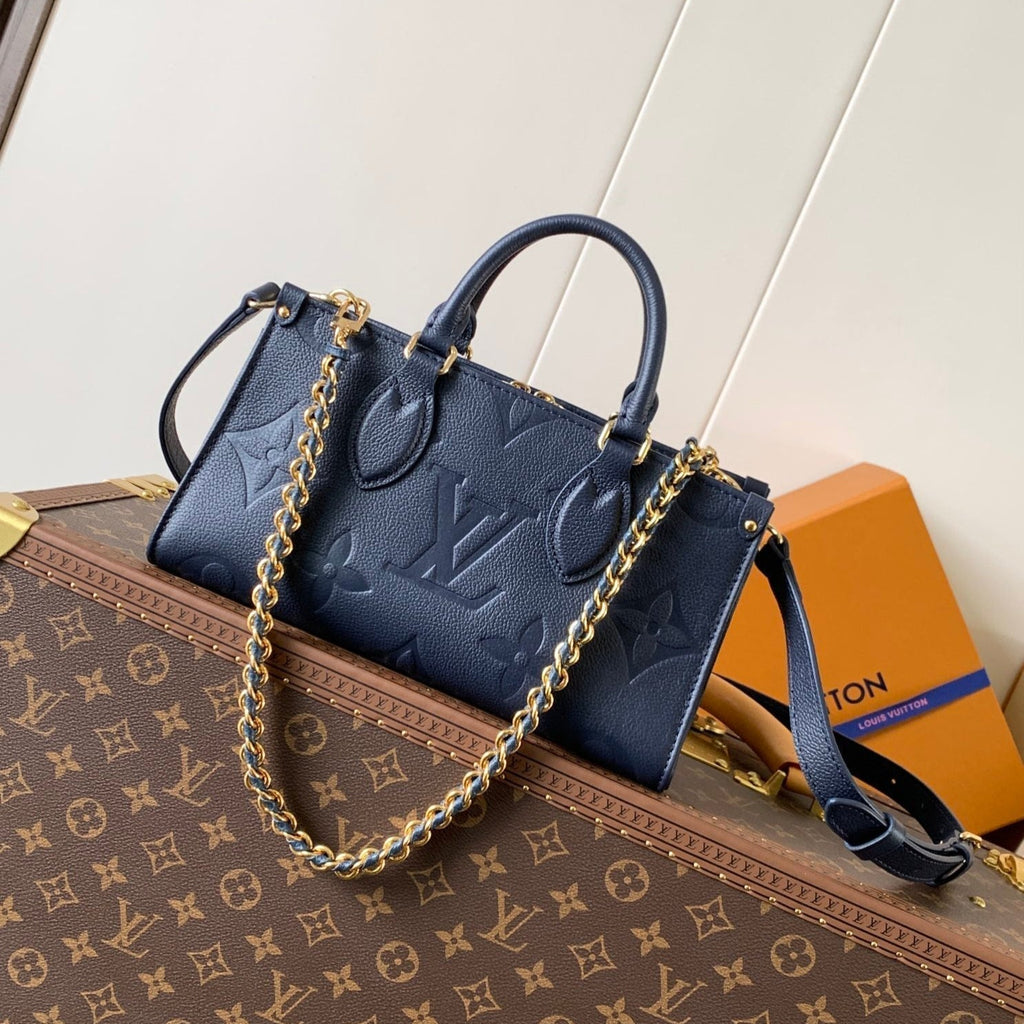 LOUIS VUITTON LV 25S ONTHEGO EAST WEST BAG 25 IN NAVY BLUE CALFSKIN MONOGRAM EMPREINTE