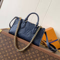 LOUIS VUITTON LV 25S ONTHEGO EAST WEST BAG 25 IN NAVY BLUE CALFSKIN MONOGRAM EMPREINTE