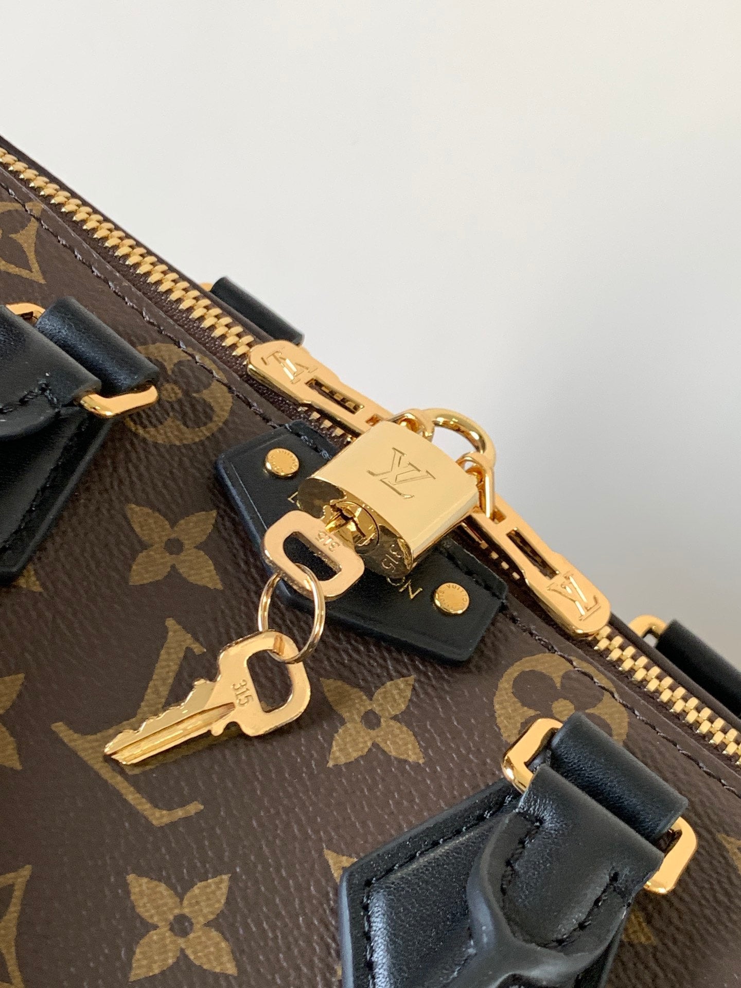 LOUIS VUITTON LV 25S SPEEDY TRUNK BAG 27 IN BROWN MONOGRAM COATED CANVAS AND BLACK CALFSKIN