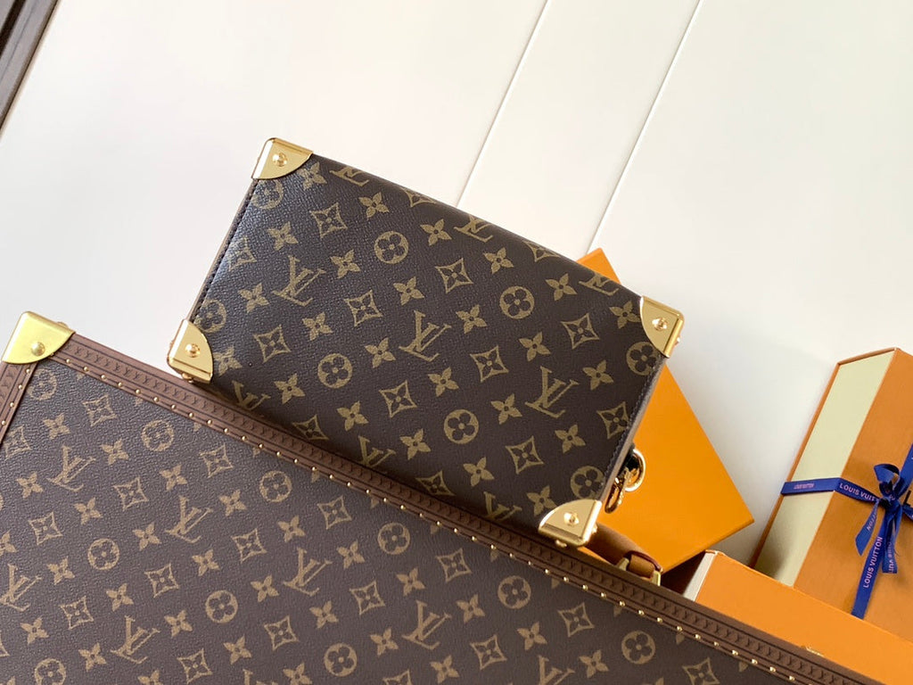 LOUIS VUITTON LV 25S SPEEDY TRUNK BAG 27 IN BROWN MONOGRAM COATED CANVAS AND BLACK CALFSKIN