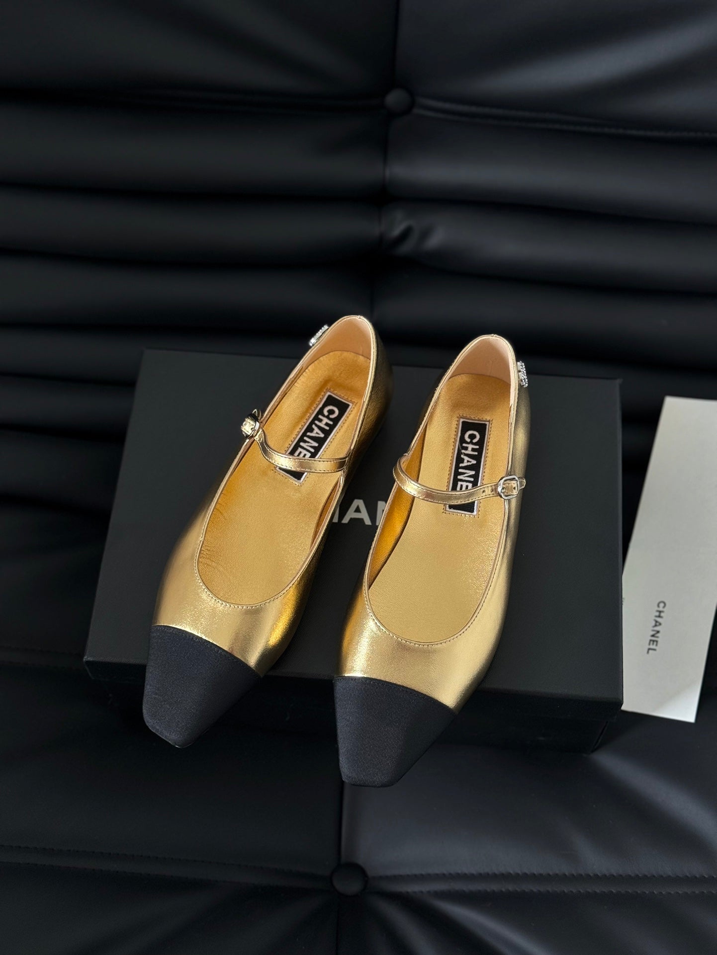 CHANEL MARY JANE GOLDEN MIX BLACK CALFSKIN