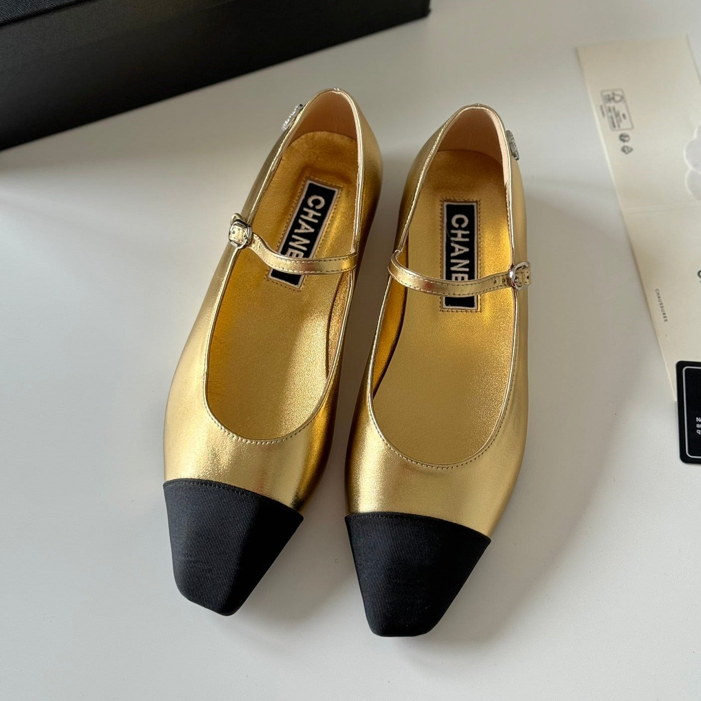 CHANEL MARY JANE GOLDEN MIX BLACK CALFSKIN