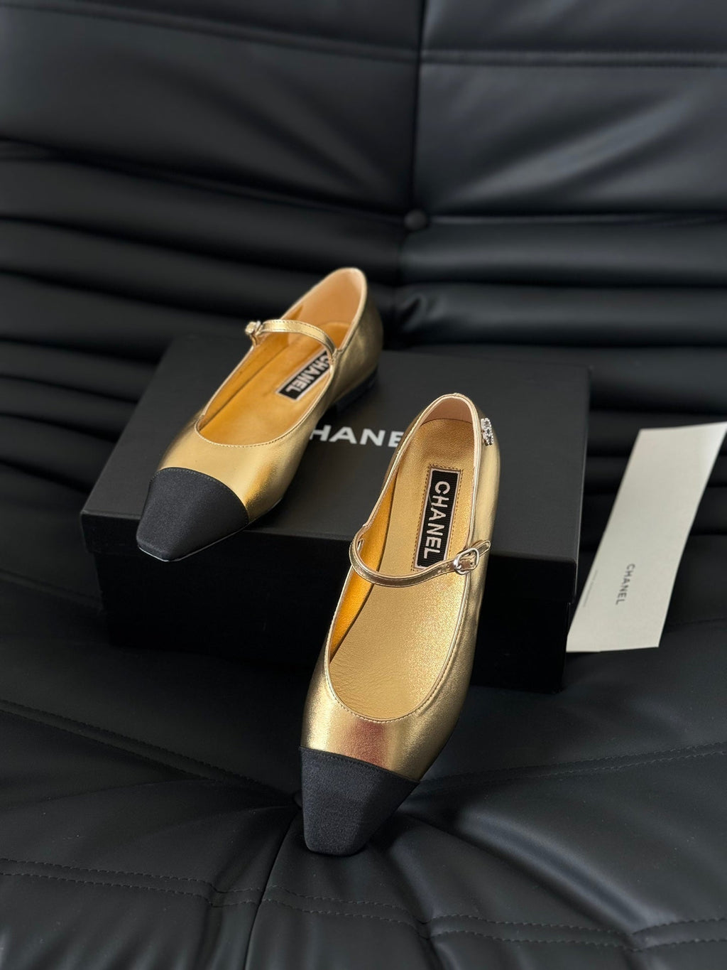 CHANEL MARY JANE GOLDEN MIX BLACK CALFSKIN