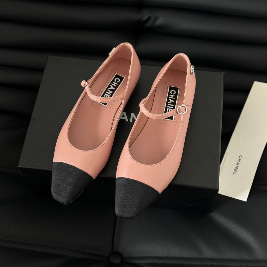 CHANEL MARY JANE LIGHT PINK MIX BLACK CALFSKIN