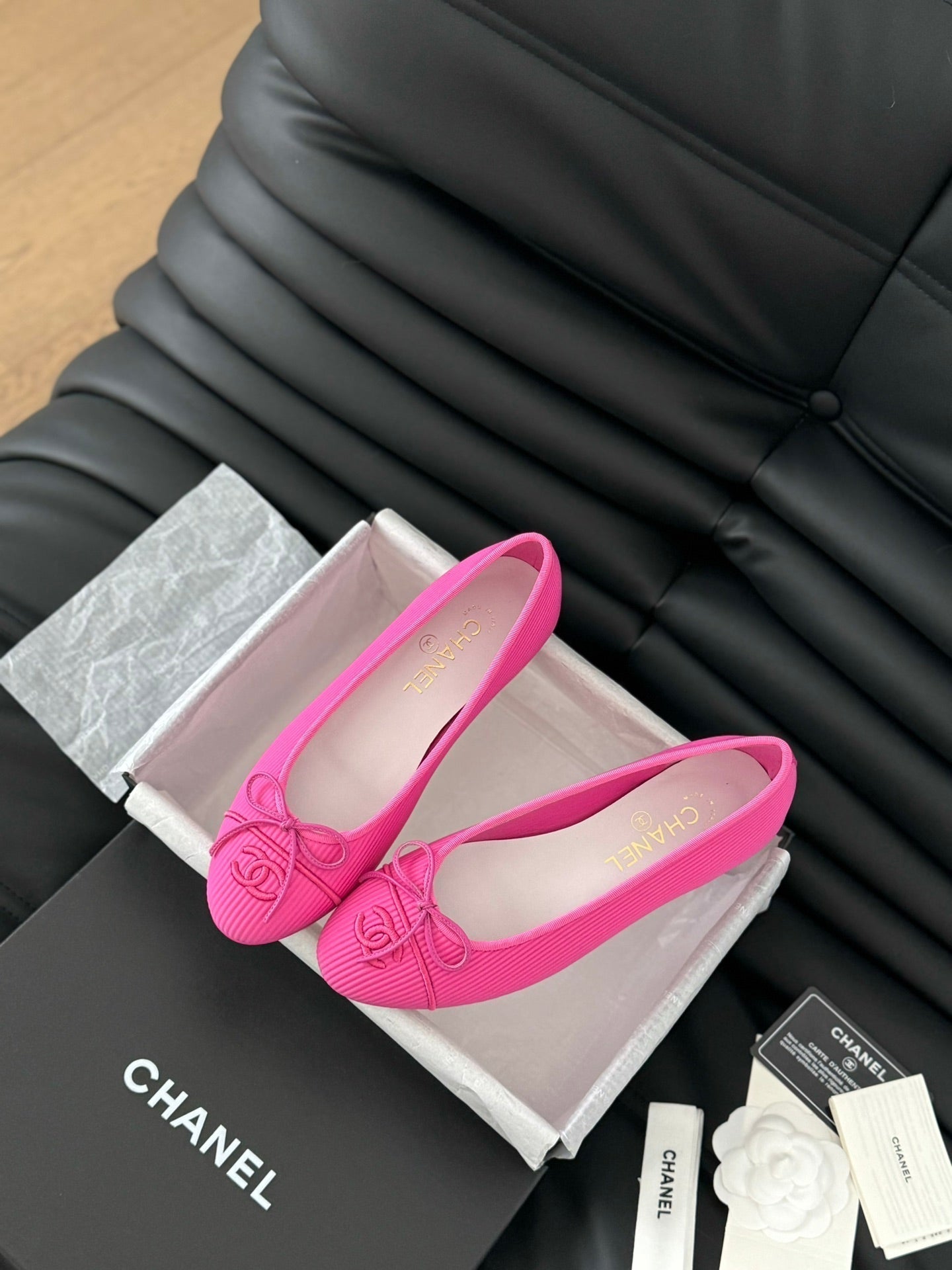 CHANEL CLASSIC BALLET FLATS BRIGHT PINK LAMBSKIN