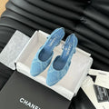 CHANEL CLASSIC HIGH SLINGBACK CERULEAN BLUE CALFSKIN