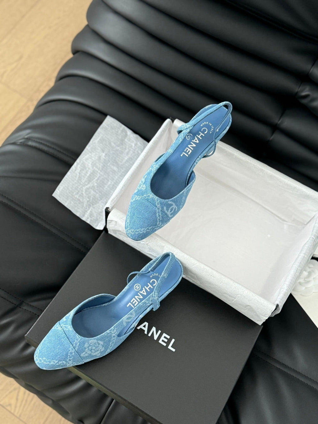 CHANEL CLASSIC HIGH SLINGBACK CERULEAN BLUE CALFSKIN