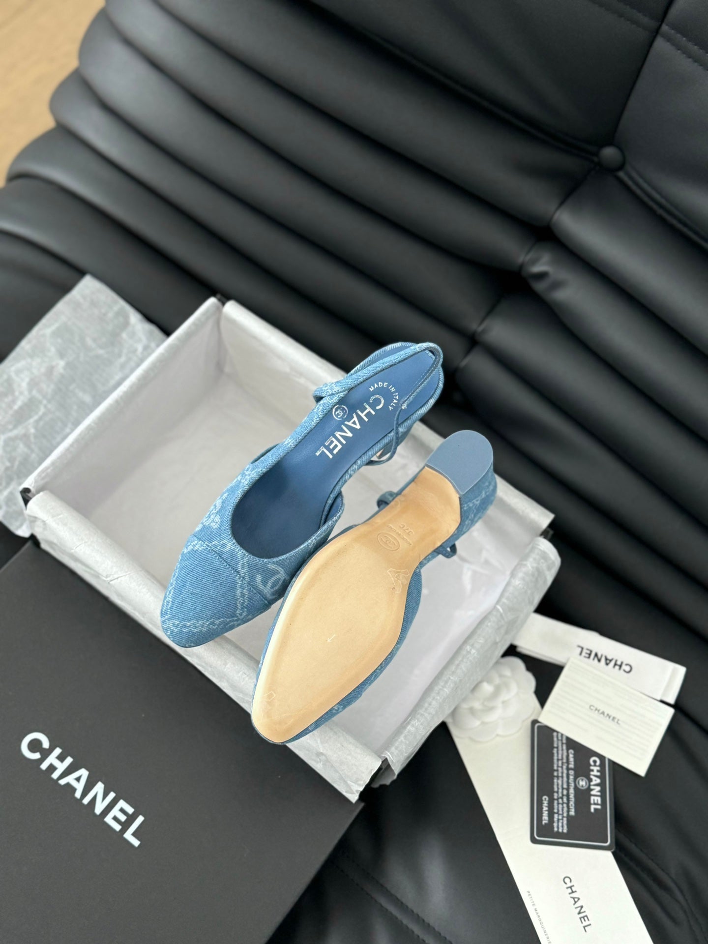 CHANEL CLASSIC HIGH SLINGBACK CERULEAN BLUE CALFSKIN