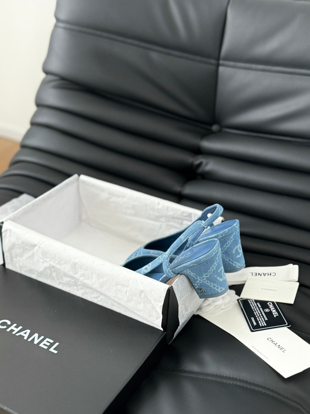 CHANEL CLASSIC HIGH SLINGBACK CERULEAN BLUE CALFSKIN