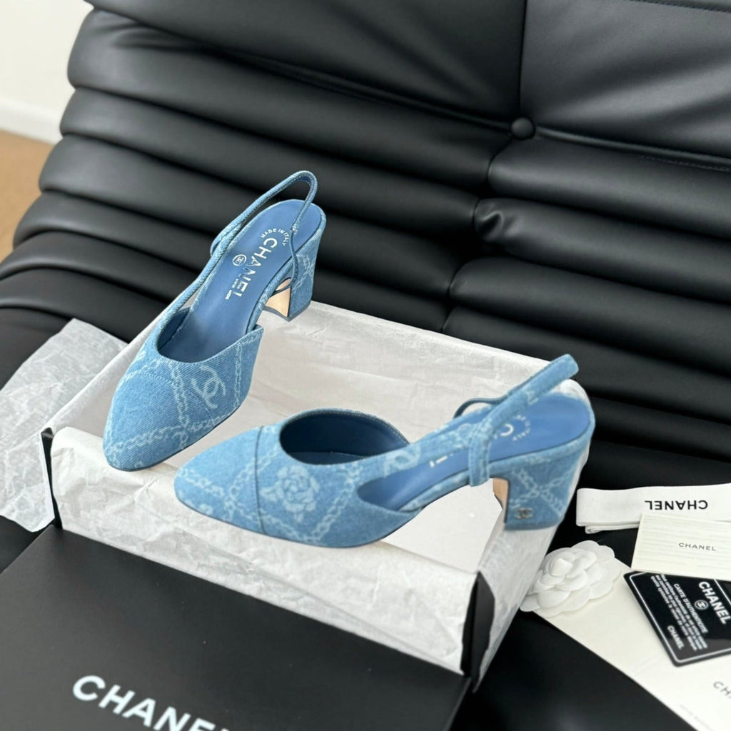 CHANEL CLASSIC HIGH SLINGBACK CERULEAN BLUE CALFSKIN