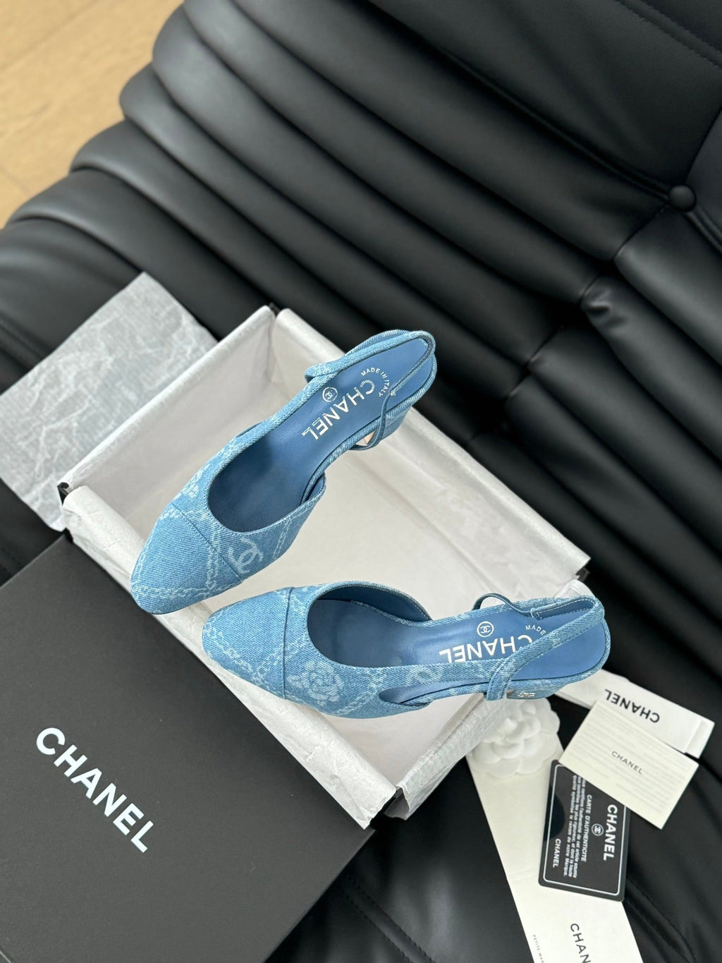 CHANEL CLASSIC HIGH SLINGBACK CERULEAN BLUE CALFSKIN
