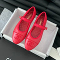 CHANEL MARY JANE SHOES IN ROSE RED LAMBSKIN