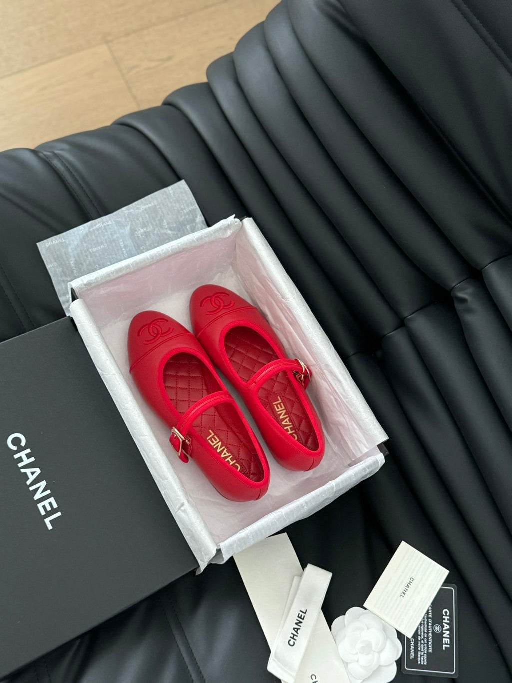 CHANEL MARY JANE SHOES IN ROSE RED LAMBSKIN
