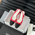 CHANEL HIGH SLINGBACK IN CHERRY RED TWEED AND BLACK LAMBSKIN