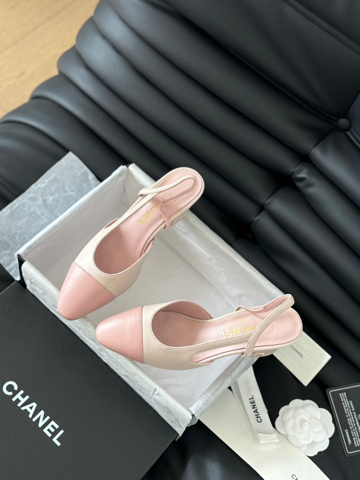 CHANEL HIGH SLINGBACK IN LIGHT PINK LAMBSKIN