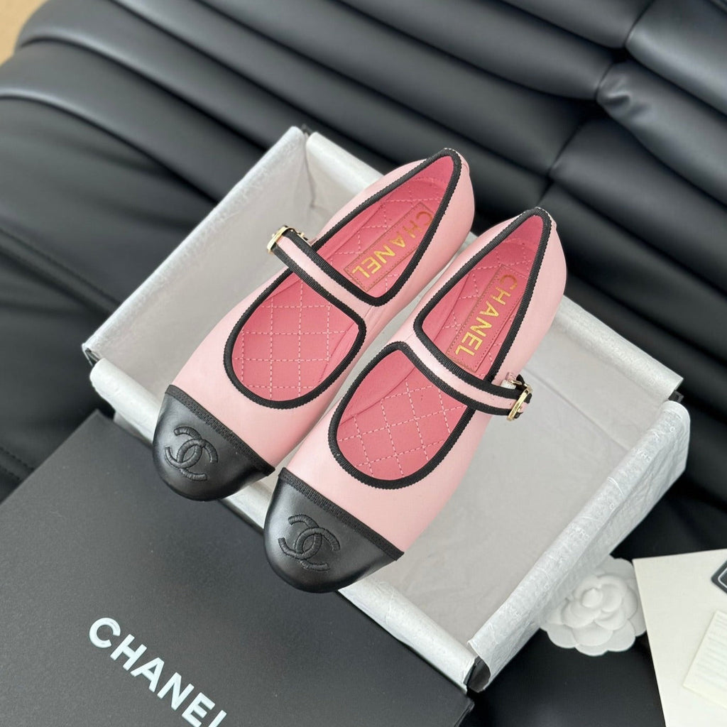 CHANEL Double C Marry Jane Shoes Light Pink Lambskin