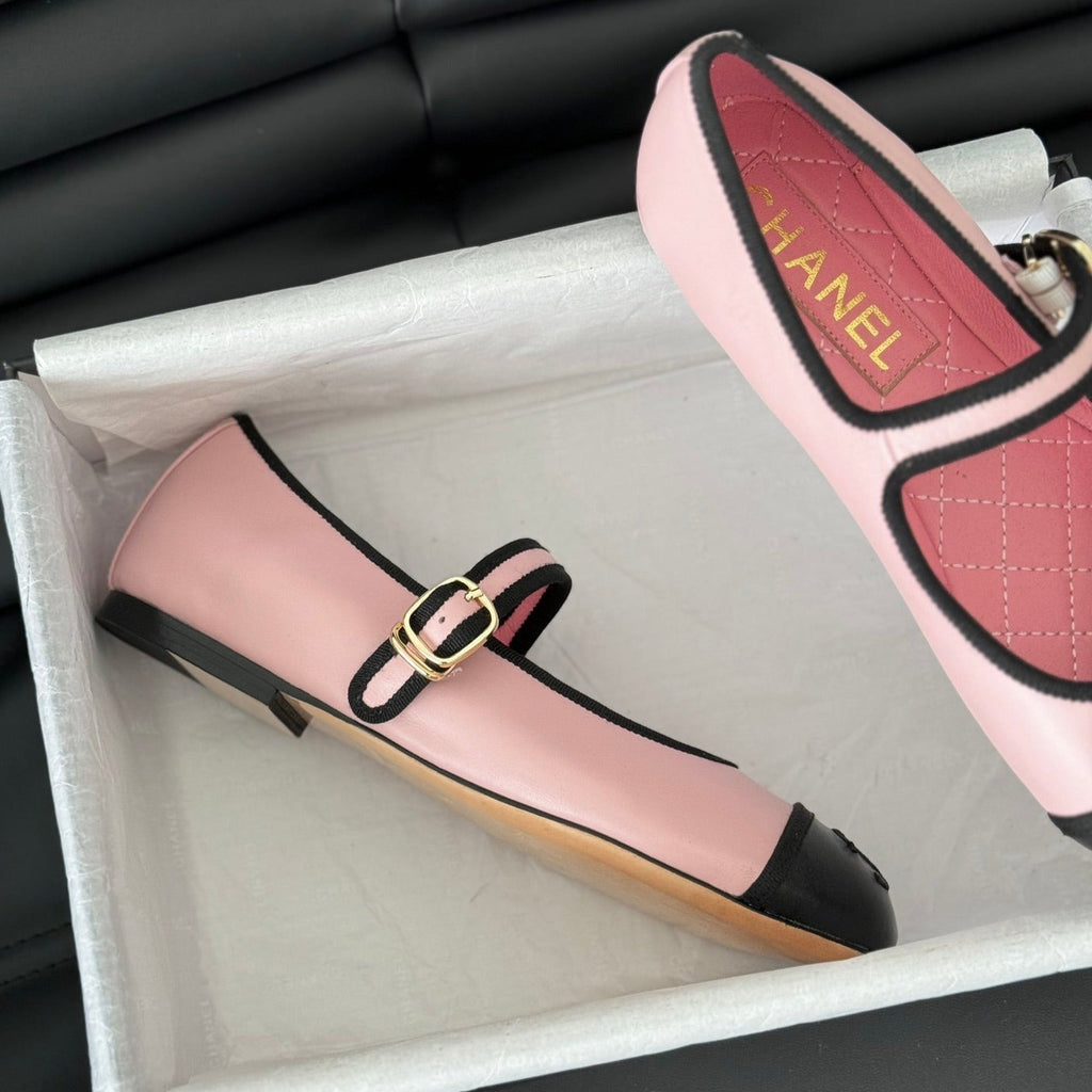 CHANEL Double C Marry Jane Shoes Light Pink Lambskin