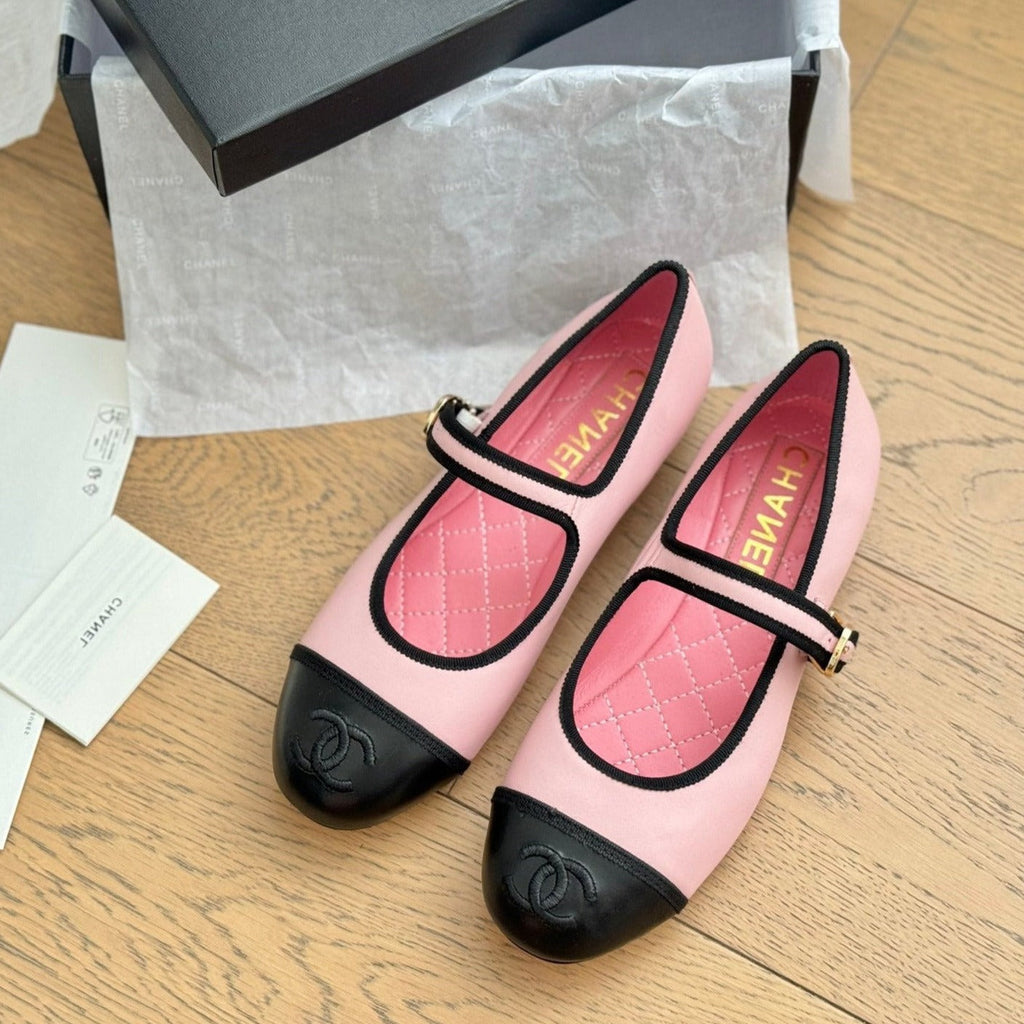 CHANEL Double C Marry Jane Shoes Light Pink Lambskin