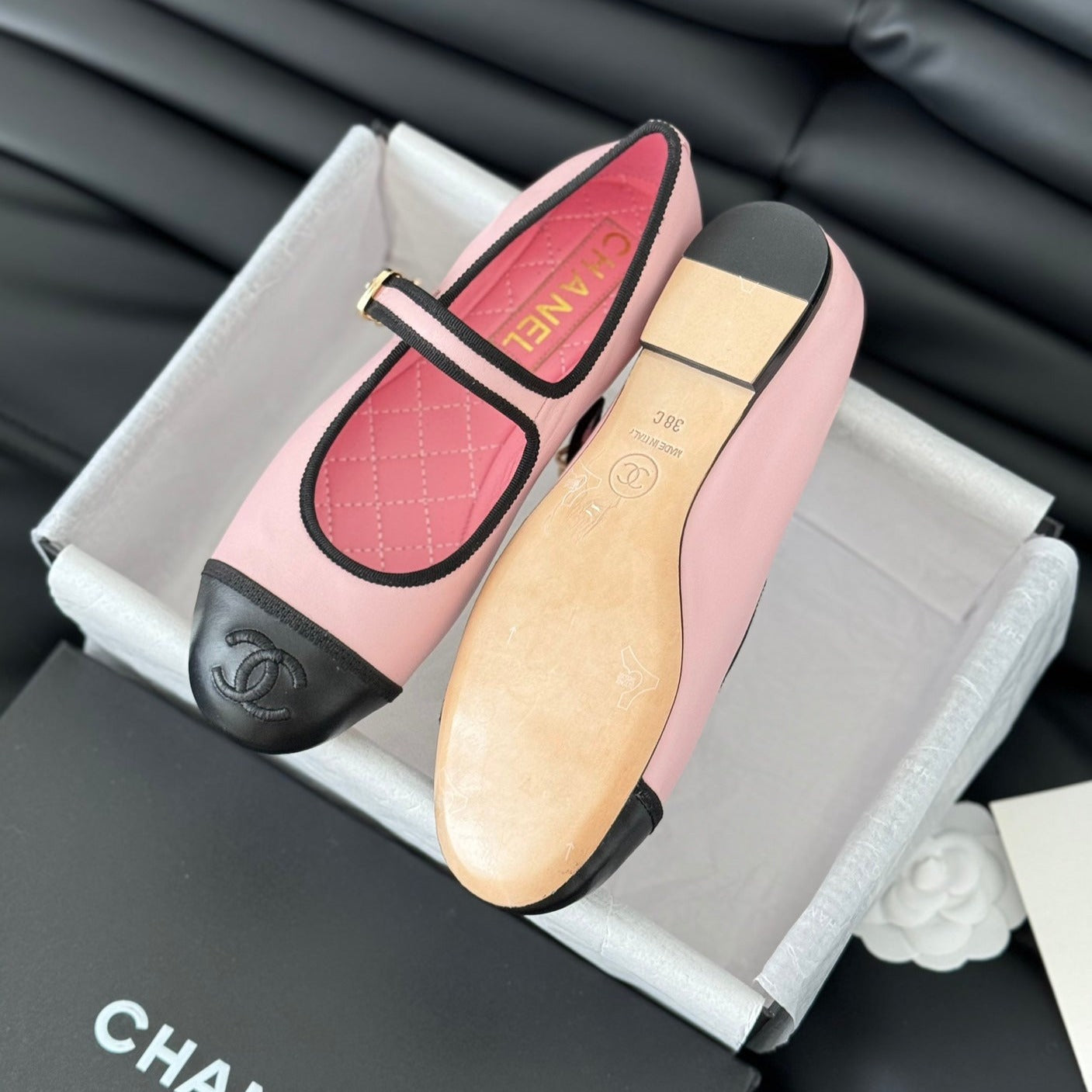 CHANEL Double C Marry Jane Shoes Light Pink Lambskin