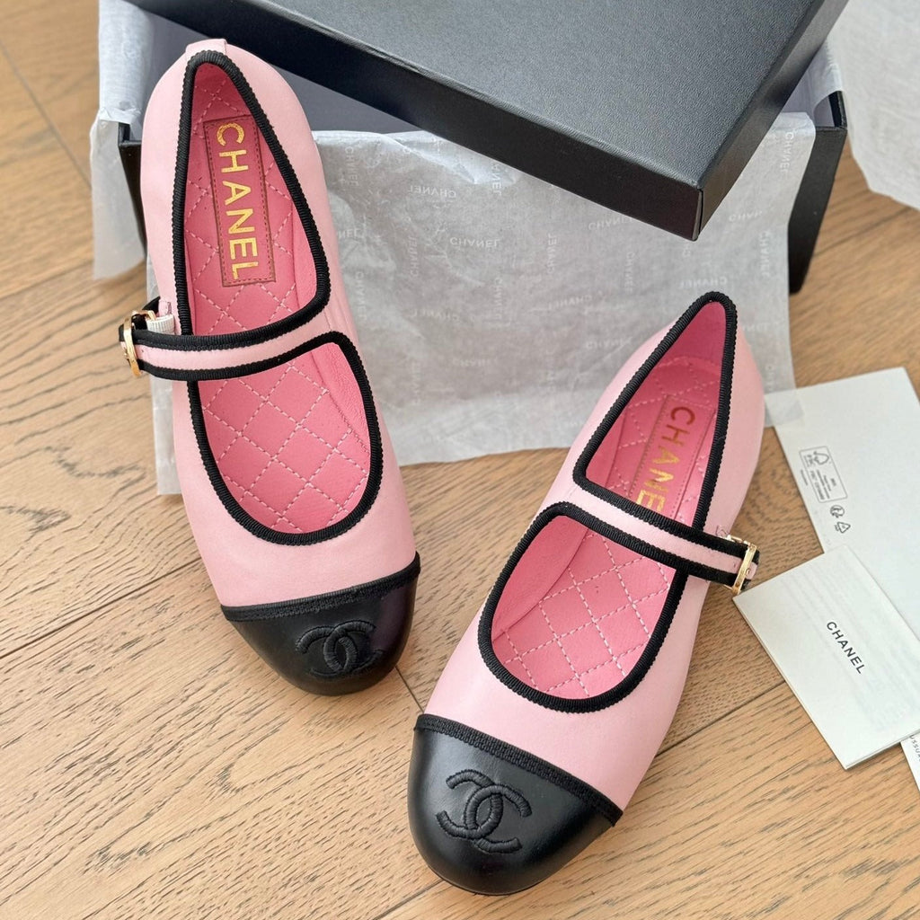 CHANEL Double C Marry Jane Shoes Light Pink Lambskin