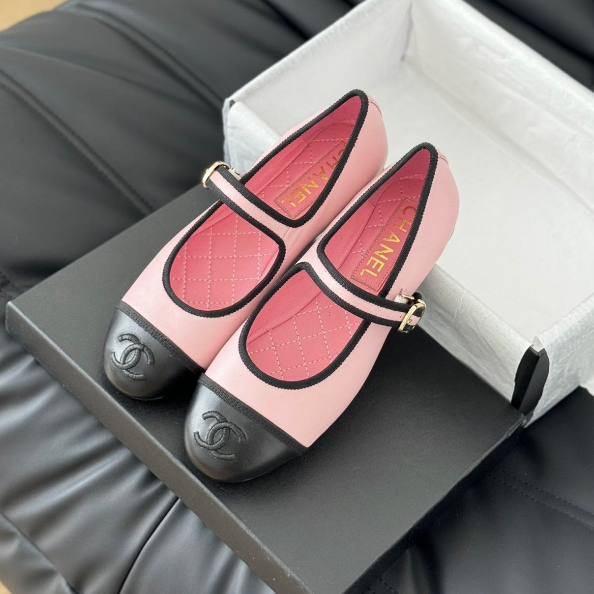 CHANEL Double C Marry Jane Shoes Light Pink Lambskin