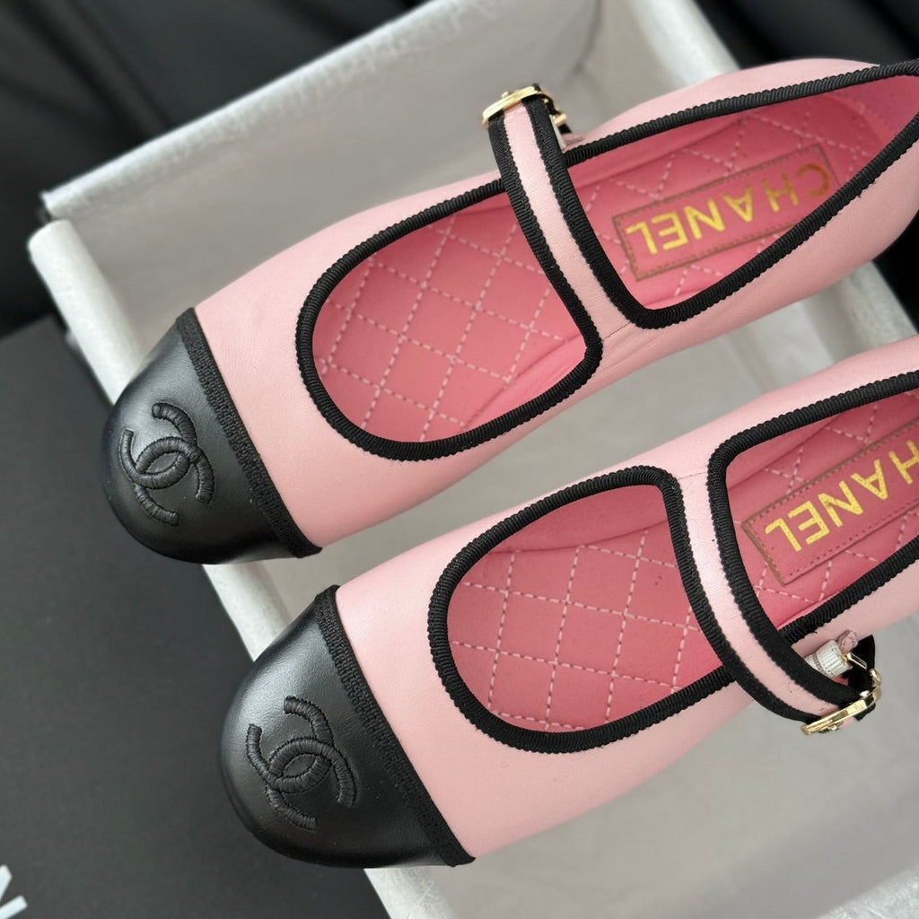 CHANEL Double C Marry Jane Shoes Light Pink Lambskin