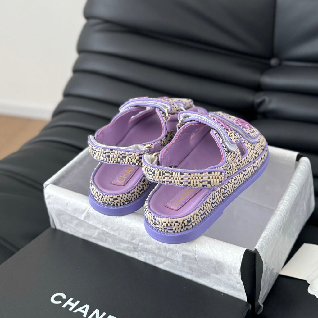CHANEL Dad Sandals Sheepskin  Heather Purple