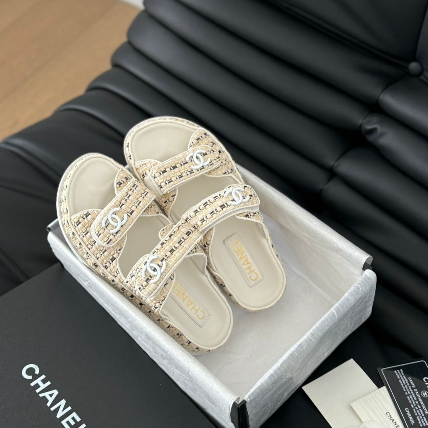 CHANEL Mule Sandals Sheepskin  Beige Cream