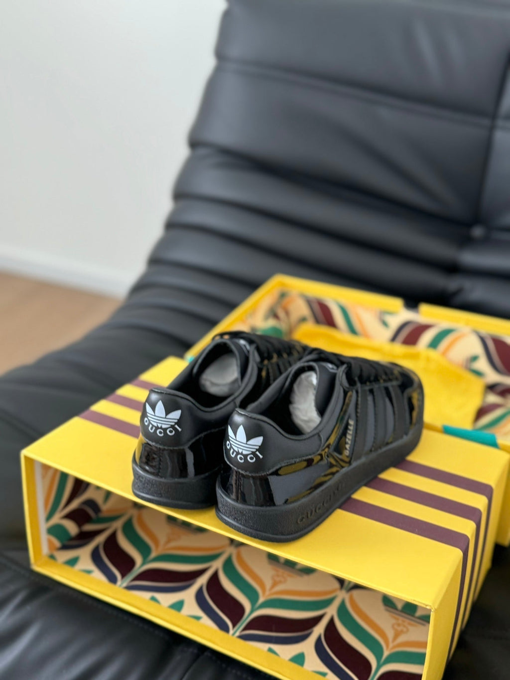 GUCCI & ADIDAS GAZELLE SNEAKER GLOSSY BLACK CALFSKIN