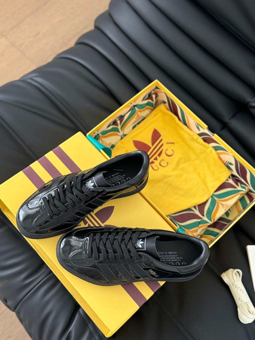 GUCCI & ADIDAS GAZELLE SNEAKER GLOSSY BLACK CALFSKIN