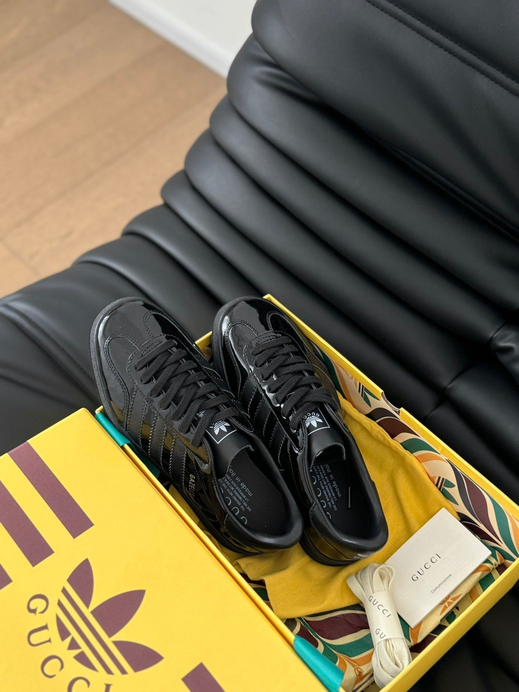 GUCCI & ADIDAS GAZELLE SNEAKER GLOSSY BLACK CALFSKIN