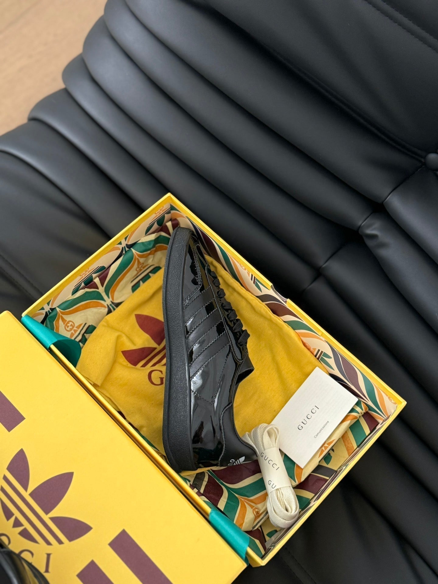 GUCCI & ADIDAS GAZELLE SNEAKER GLOSSY BLACK CALFSKIN