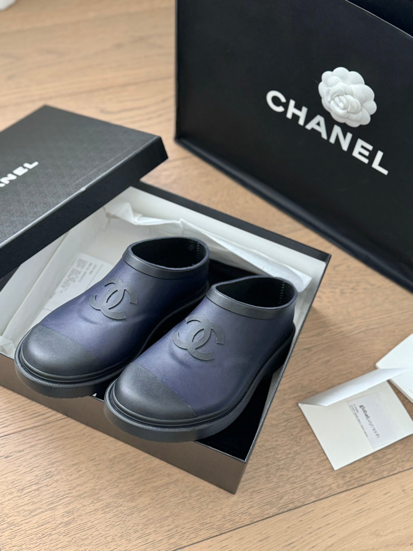 CHANEL SHORT BOOTS IN MID-NIGHT BLUE RUBBER