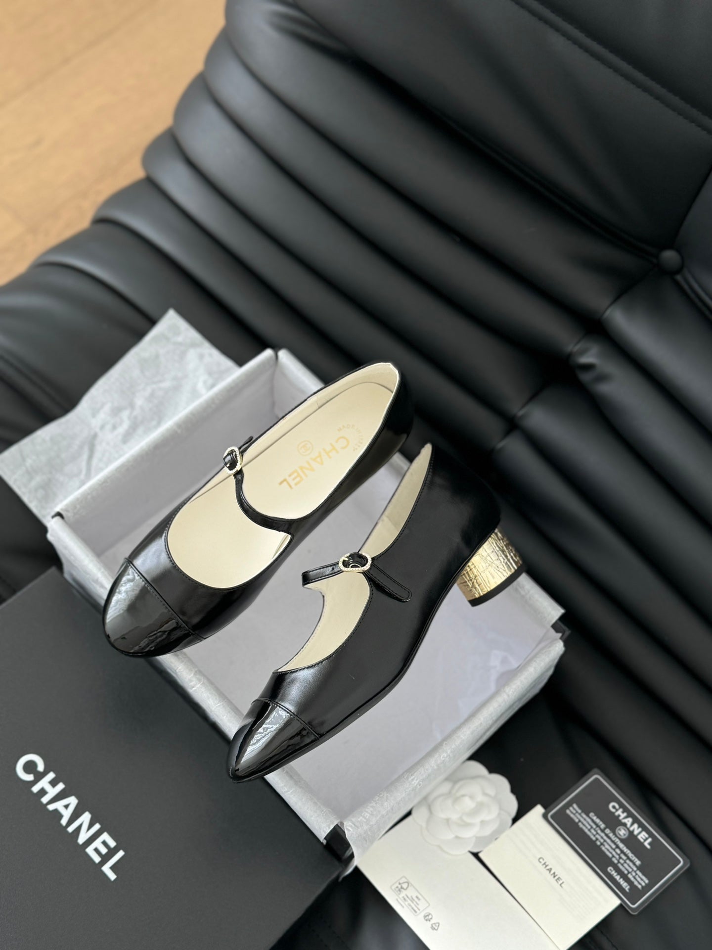 CHANEL MARY JANE SHOES IN BLACK LAMBSKIN WITH GOLD HARDWARE