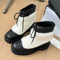 CHANEL CHUNKY BOOTS IN WHITE SMOOTH FLEECE AND BLACK CALFSKIN