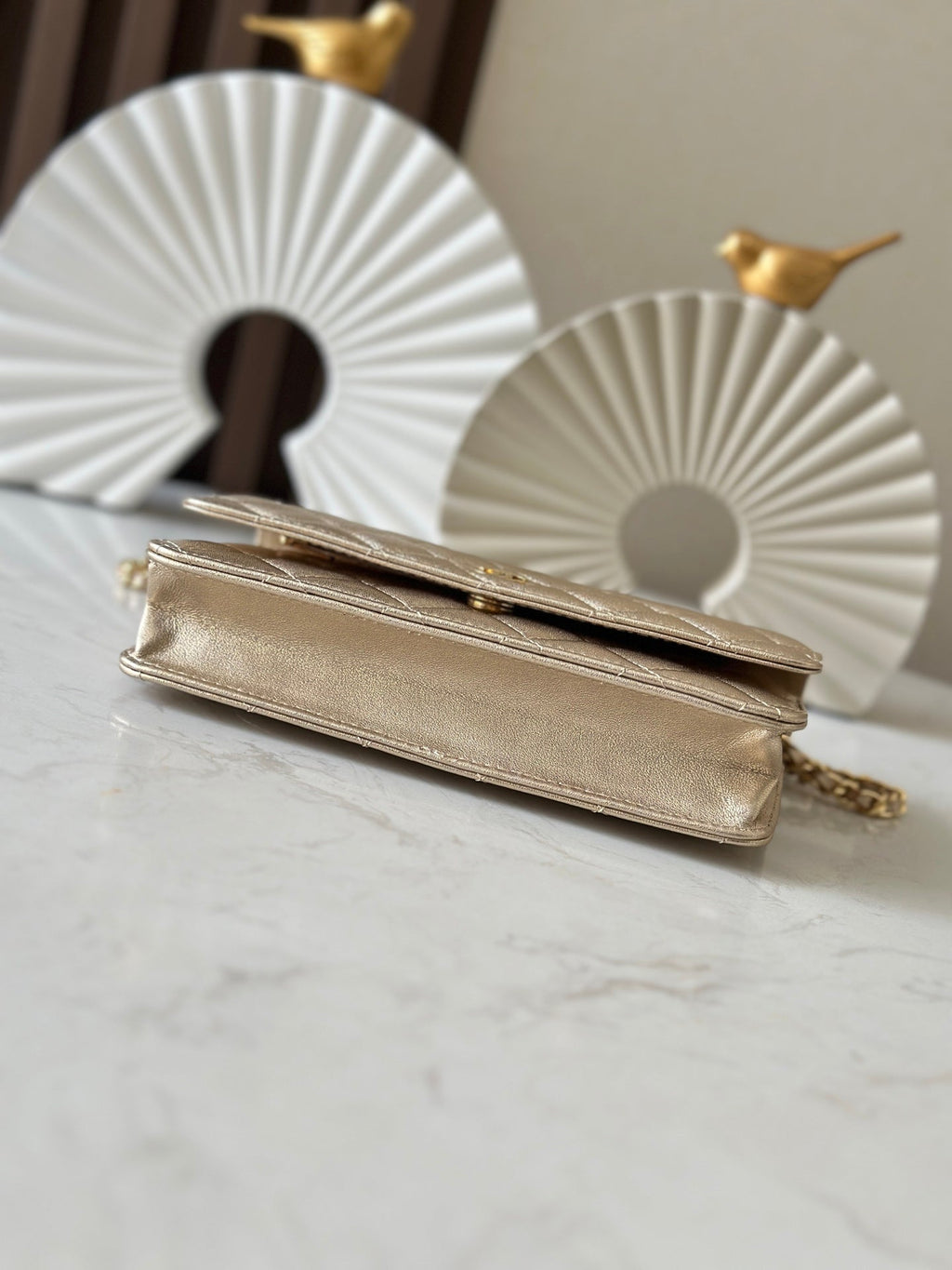 CHANEL 25S WALLET ON CHAIN 19 IN LIGHT GOLD LAMBSKIN