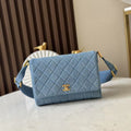 CHANEL 25S SHOULDER BAG 26 IN BLUE DENIM WITH GOLD HARDWARE