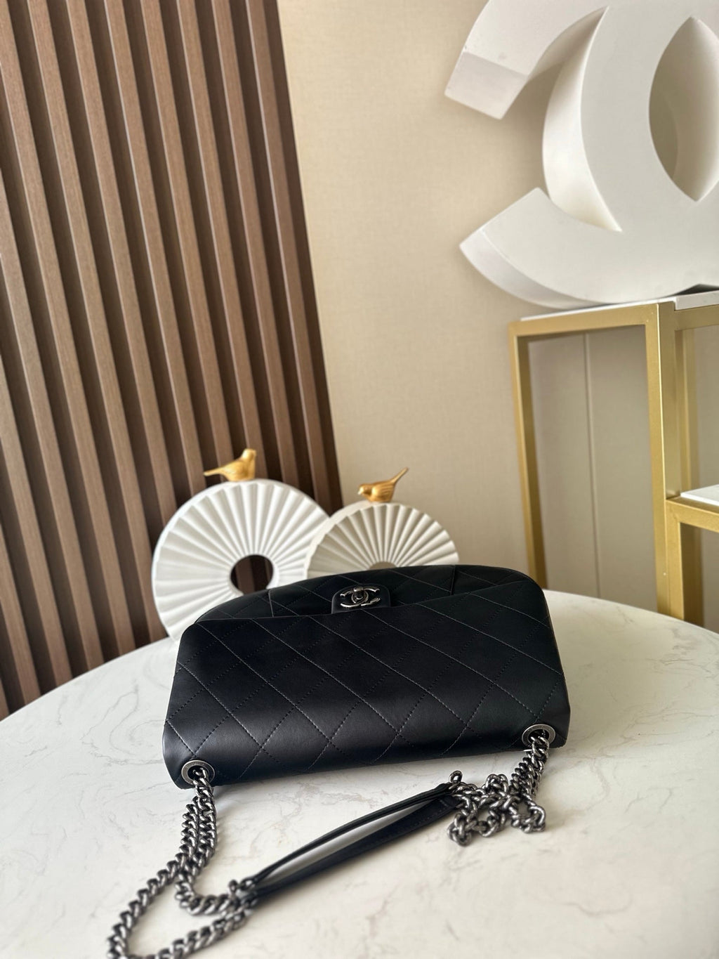 CHANEL 25S SHOULDER BAG 34 IN BLACK CALFSKIN