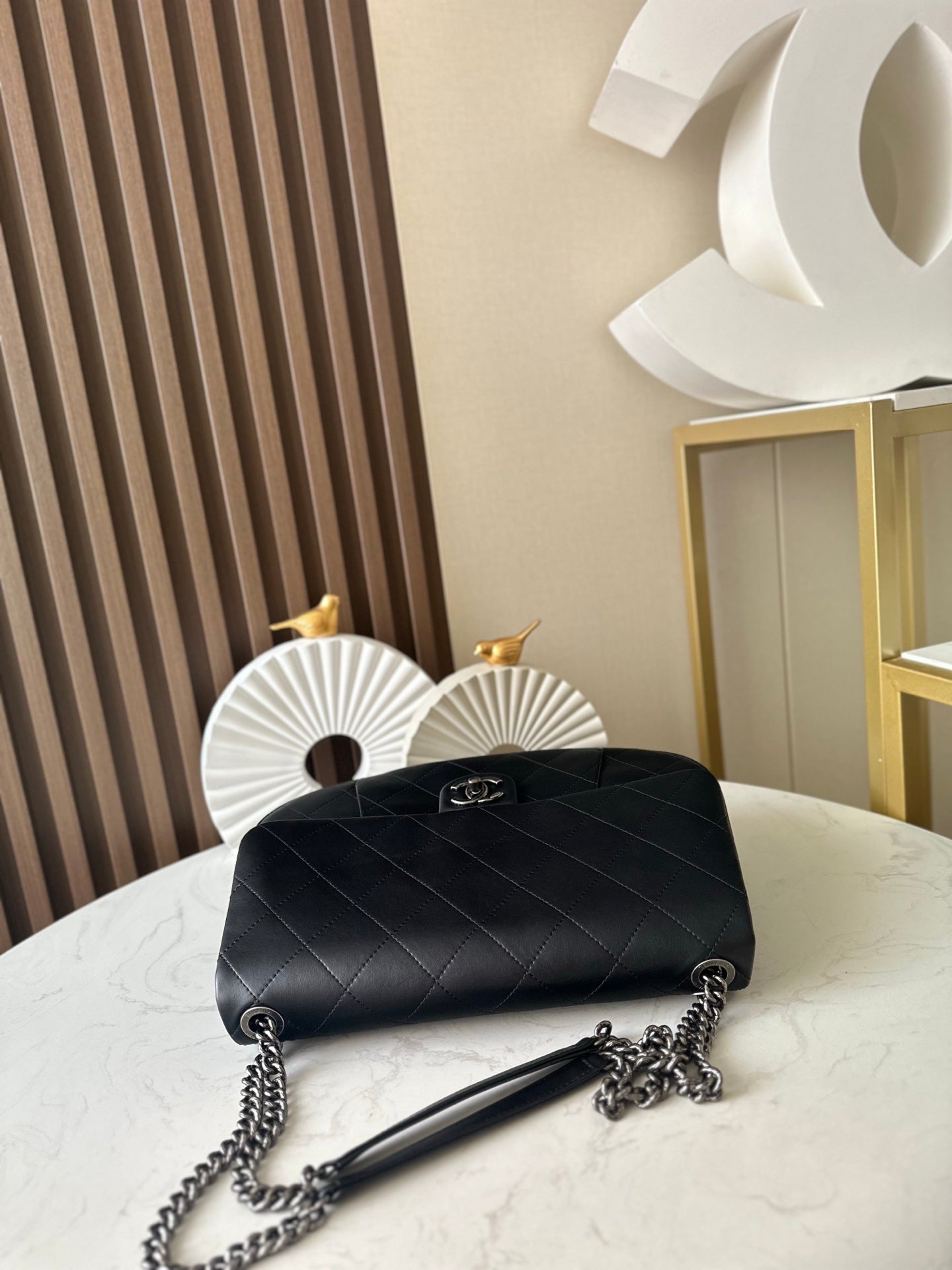 CHANEL 25S SHOULDER BAG 34 IN BLACK CALFSKIN