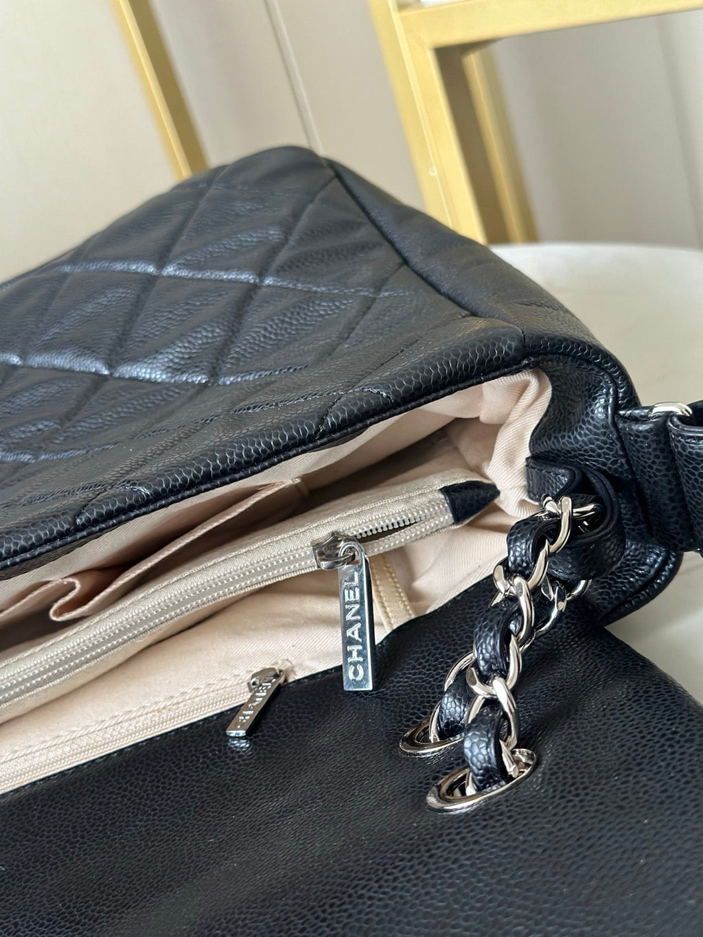 CHANEL 25S SHOULDER BAG 40 IN BLACK CAVIAR WITH SILVER HARDWARE