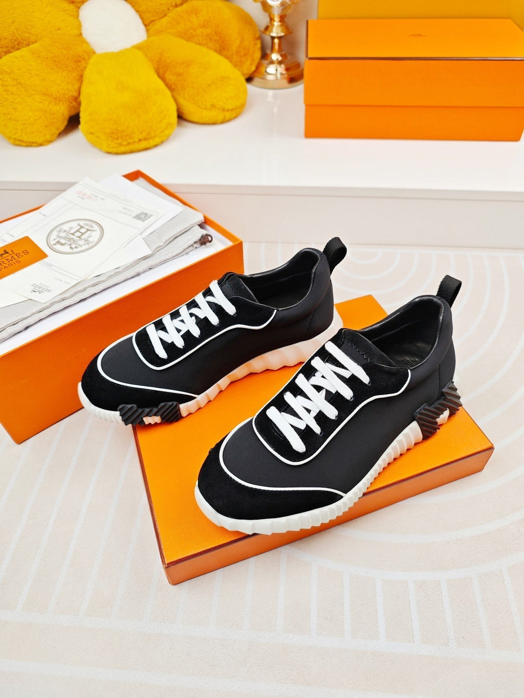 HERMES BOUNCING SNEAKERS BLACK CALFSKIN STYLIZED