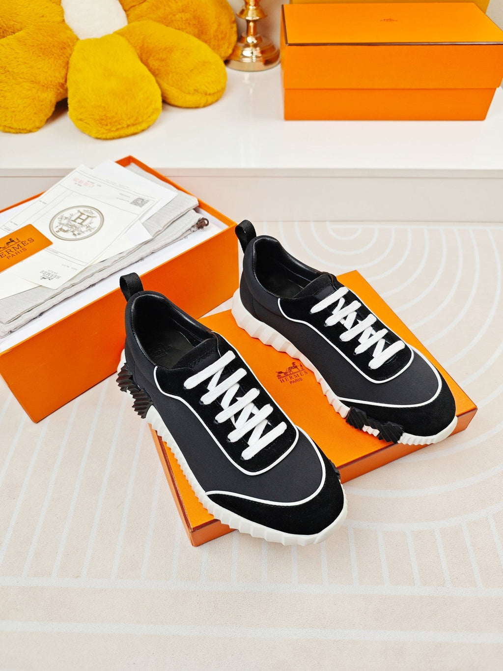HERMES BOUNCING SNEAKERS BLACK CALFSKIN STYLIZED
