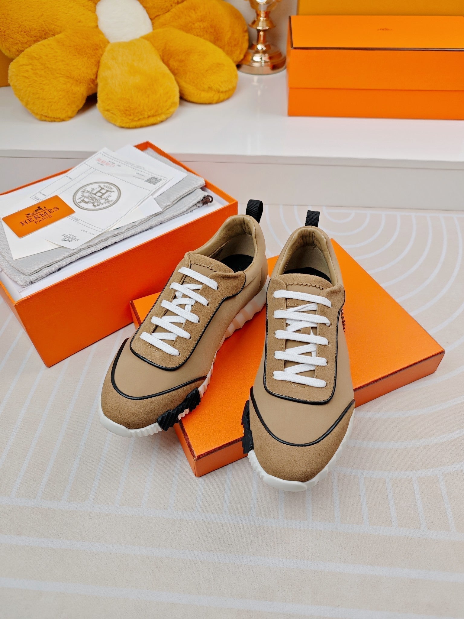 HERMES BOUNCING SNEAKERS BROWN CALFSKIN STYLIZED
