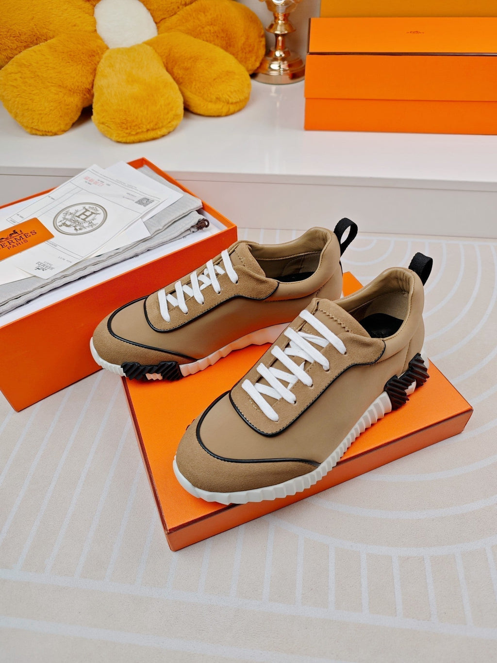 HERMES BOUNCING SNEAKERS BROWN CALFSKIN STYLIZED