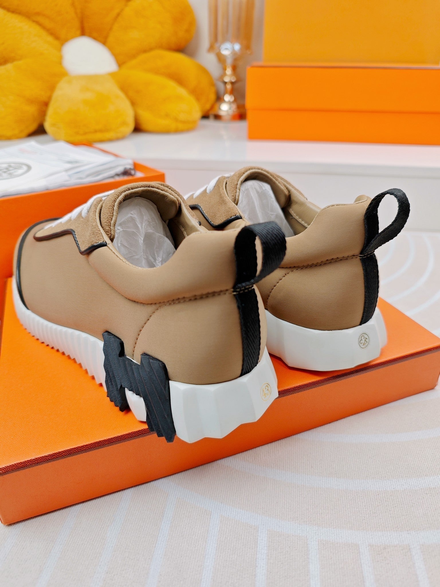HERMES BOUNCING SNEAKERS BROWN CALFSKIN STYLIZED