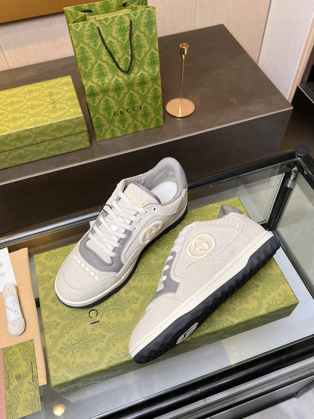 GUCCI MAC80 TRAINER CREAMY WHITE AND GRAY CALFSKIN