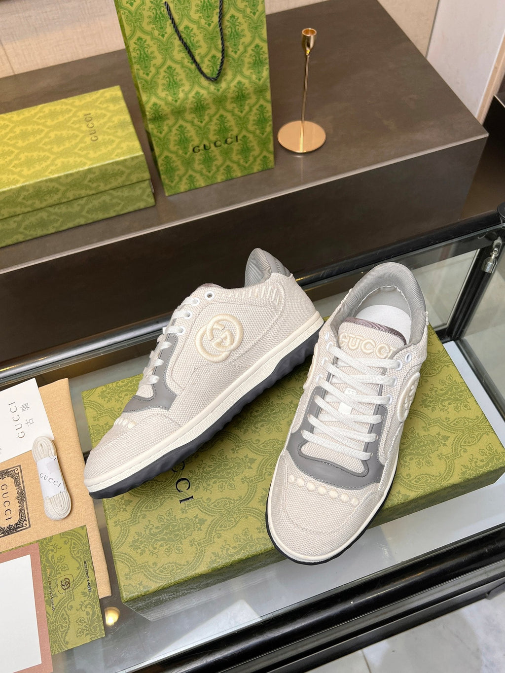 GUCCI MAC80 TRAINER CREAMY WHITE AND GRAY CALFSKIN