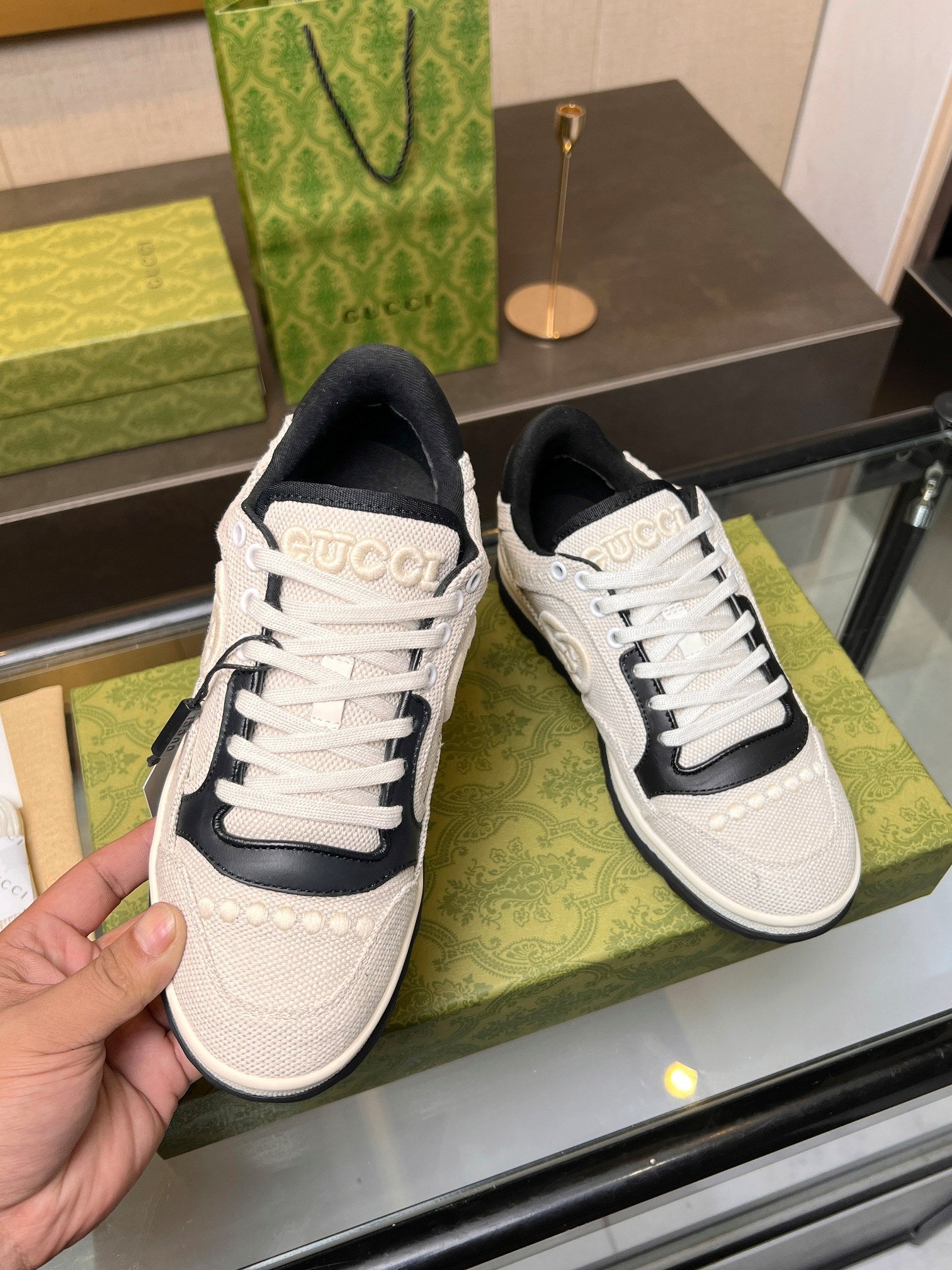 GUCCI MAC80 TRAINER CREAMY WHITE AND BLACK CALFSKIN