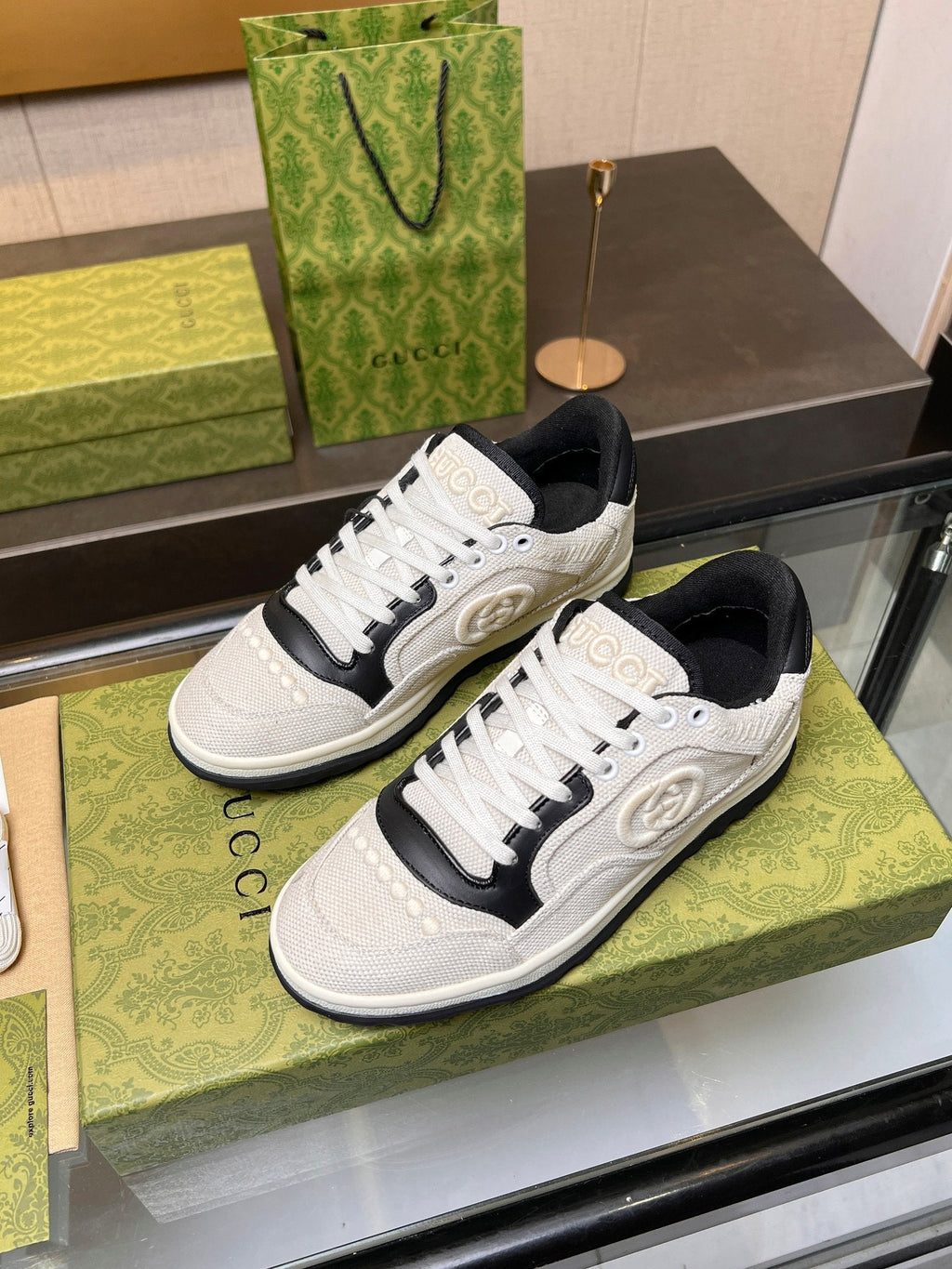 GUCCI MAC80 TRAINER CREAMY WHITE AND BLACK CALFSKIN