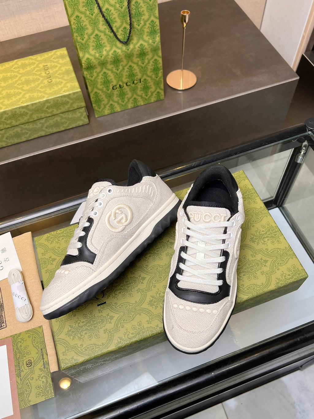 GUCCI MAC80 TRAINER CREAMY WHITE AND BLACK CALFSKIN